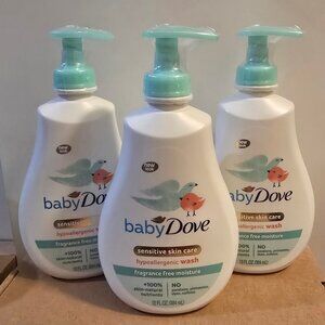(3) Baby Dove Sensitive Skin Care Hypoallergenic Wash Fragrance Free Moisture